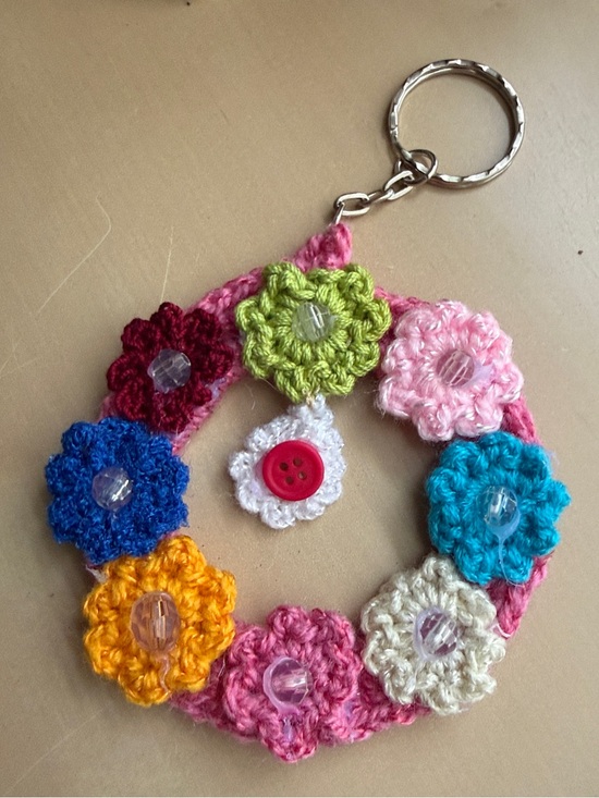 Handmade Accessories - Handmade by Mom- Multicolor Crochet Flower Keyring - Women Accessories Keychain
